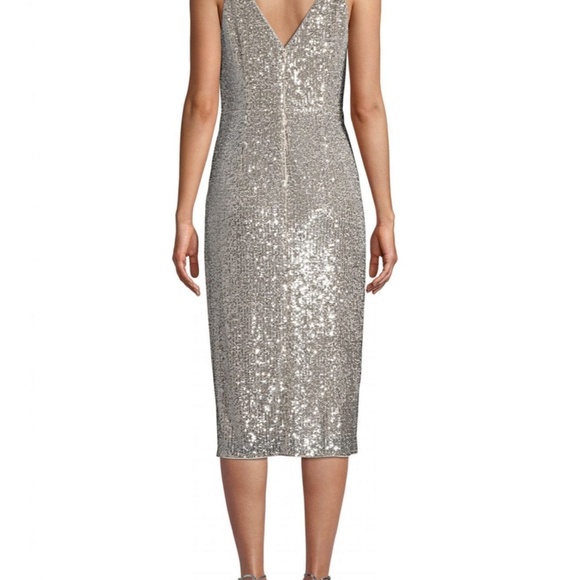 Aidan Mattox Silver Sequin Midi Dress - Picture 2 of 7